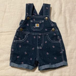 Carhartt girls floral denim shortalls. 3m. EUC.